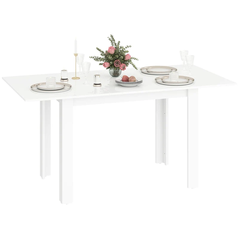 Tavolo da Pranzo Allungabile 120-160x80x78 cm per 4-6 Persone con Pannelli a Ribalta in Legno Bianco
