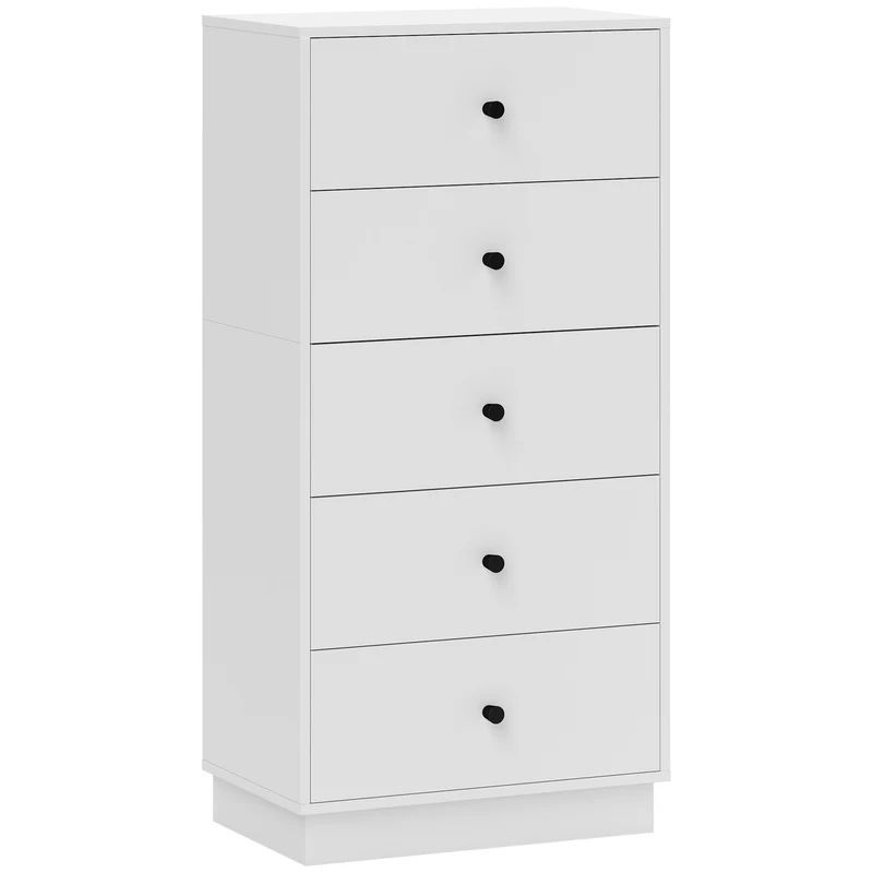 Cassettiera 5 Cassetti Moderna e Salvaspazio 47x29x95 cm Bianco