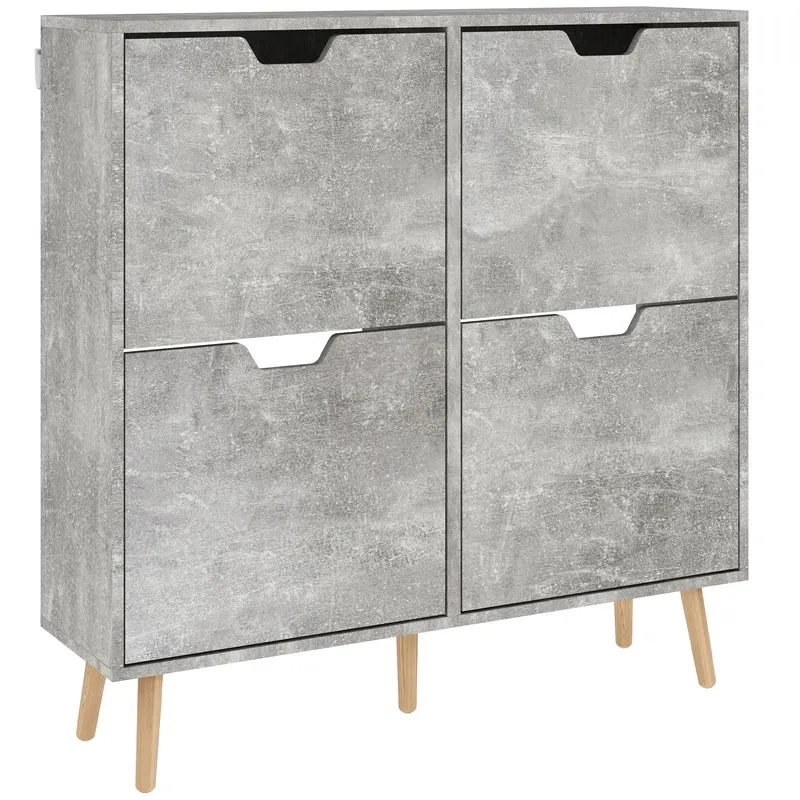 Mobile Scarpiera con 4 Cassetti Ribaltabili 95x26x95 cm a 2 Livelli per 16 Paia in Legno Grigio