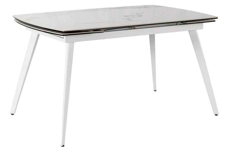 Tavolo Allungabile 140/170/200x90x76 cm in Metallo con Top in Ceramica su Vetro Bianco
