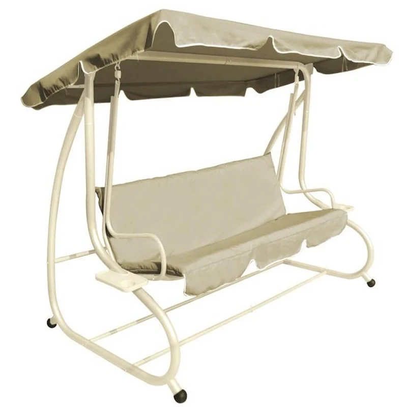 Dondolo 3 Posti da Giardino 230x120x170 cm in Acciaio e Poliestere Bertozzi Positano Beige