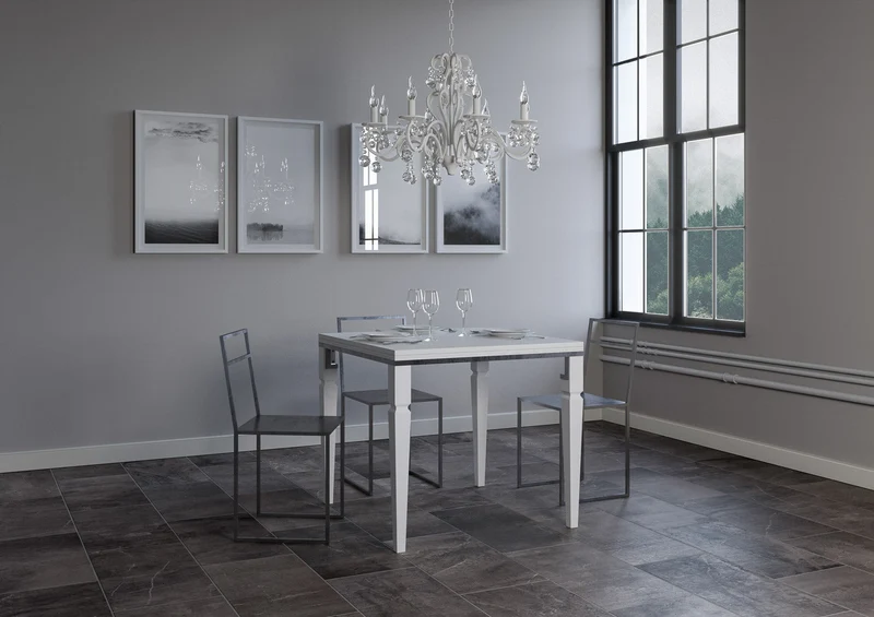 Tavolo Allungabile 90x90x180x78-80 cm Impero Libra Bianco Frassino