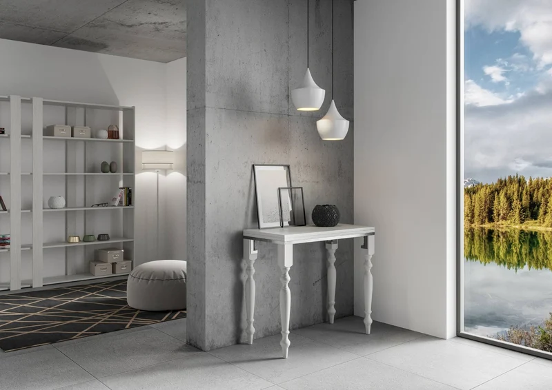 Consolle Allungabile 90x45-90x80 cm in Nobilitato Bianco