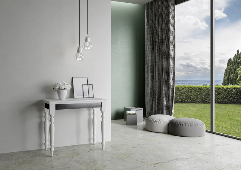 Consolle Allungabile 90x45-90x80 cm in Nobilitato Bianco
