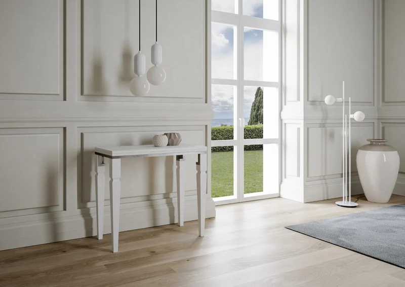 Consolle Allungabile 90x45-90x80 cm in Nobilitato Bianco