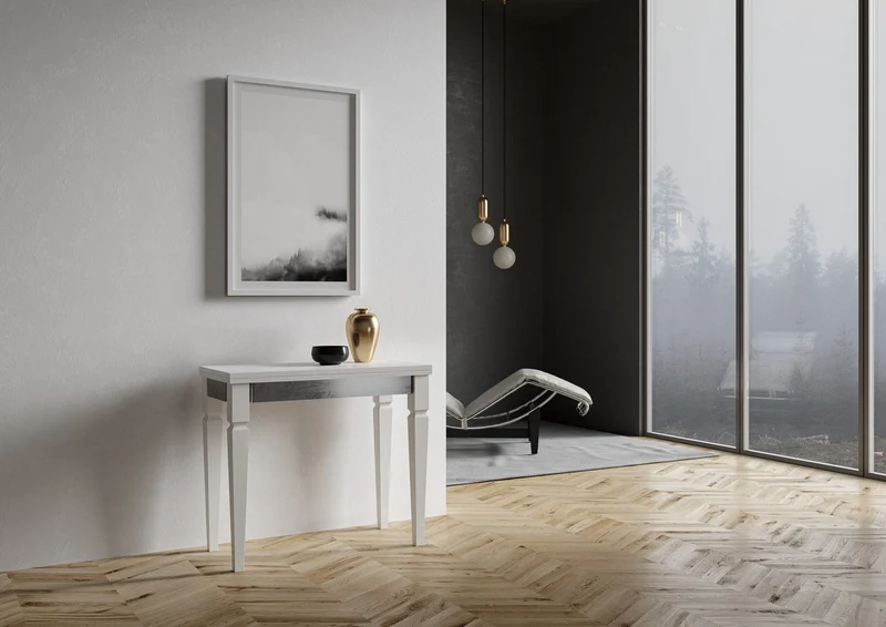 Consolle Allungabile 90x45-90x80 cm in Nobilitato Bianco