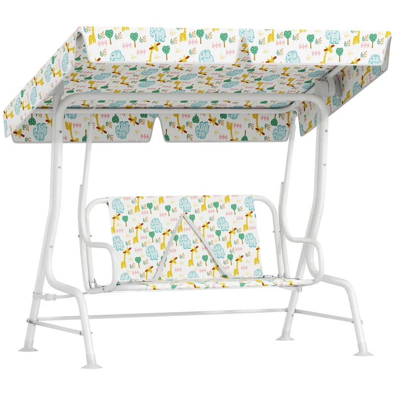 Dondolo per Bambini da Giardino a 2 Posti 112x75x120 cm con Cinture di Sicurezza Bianco