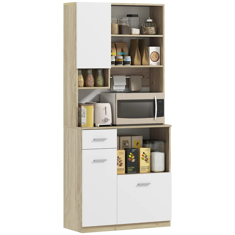 Mobile Dispensa 80x35x180 cm Ripiano con Foro Passacavi Bianco e Rovere