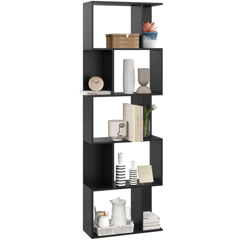 Mobile Libreria Design Moderno 60x24x184,5 cm a 5 Ripiani in Legno Nero