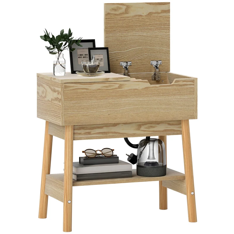 Tavolino da Salotto in Stile Boho 30x60x60,5 cm con Vano a Scomparsa in MDF color Legno