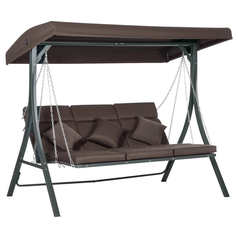 Dondolo da Giardino 3 Posti 198x118x168 cm Sedute Separate con Chaise Longue Marrone
