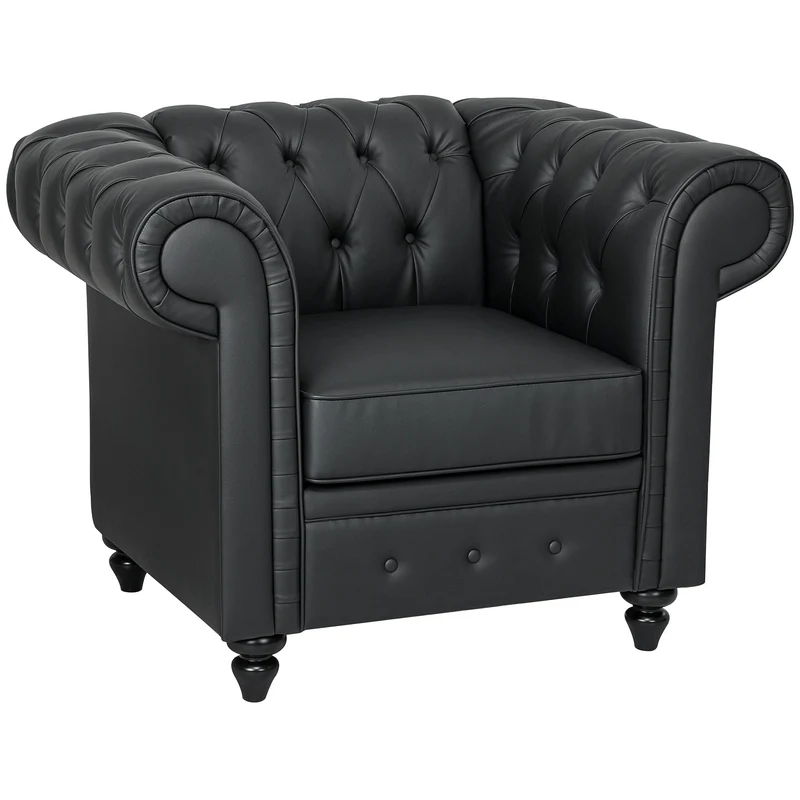 Poltrona da Salotto Stile Chesterfield 105x86x79 cm in Finta Pelle PU Nero