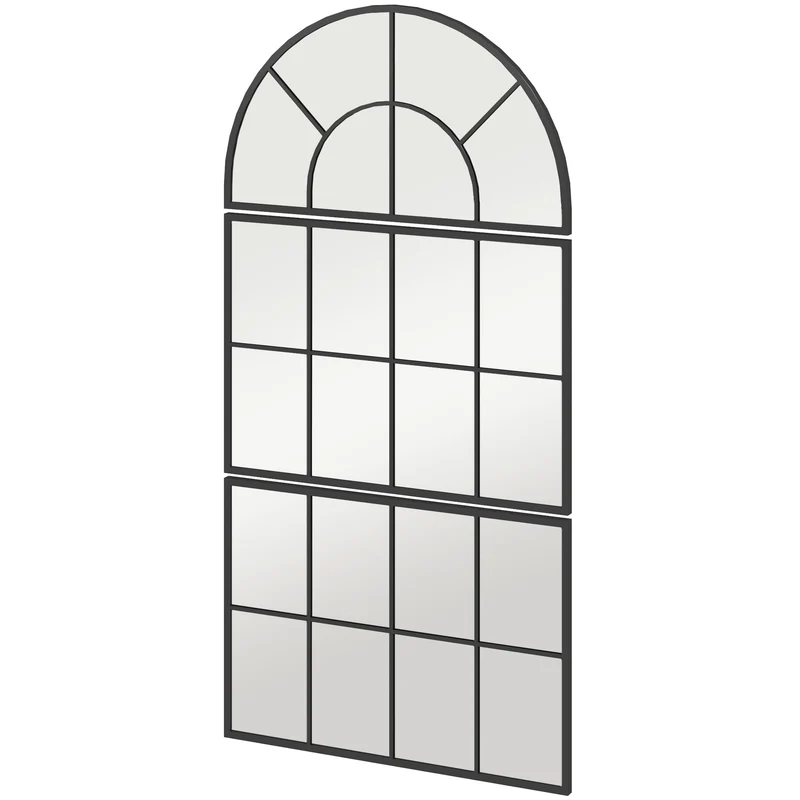Specchio da Parete ad Arco Stile Finestra Telaio in Metallo Nero