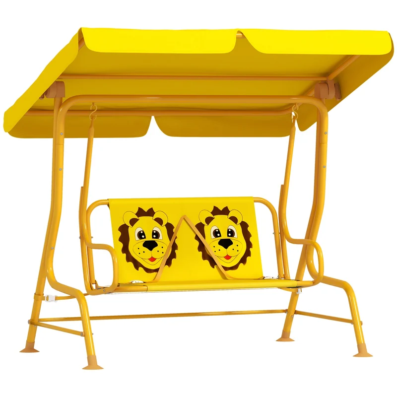Dondolo per Bambini da Giardino a 2 Posti 112x75x120 cm con Cinture di Sicurezza Giallo