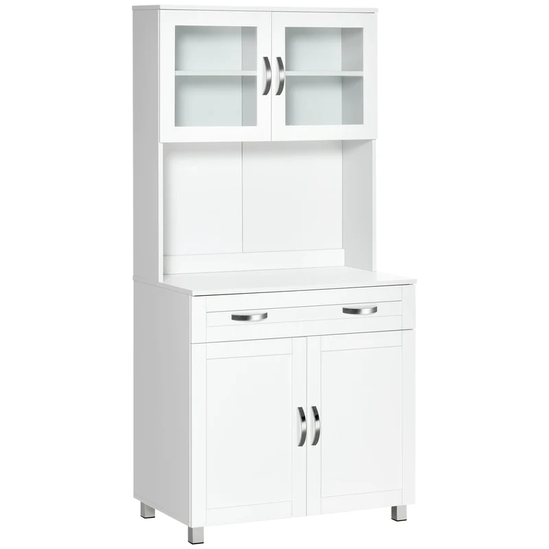 Mobile Dispensa da Cucina 80x48x170 cm con Ante in Vetro Bianco