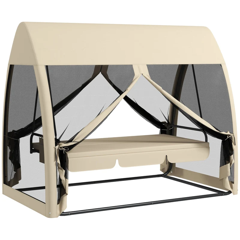 Dondolo da Giardino 2 in 1 Convertibile in Letto 240x140x197 cm con Zanzariera Caffè