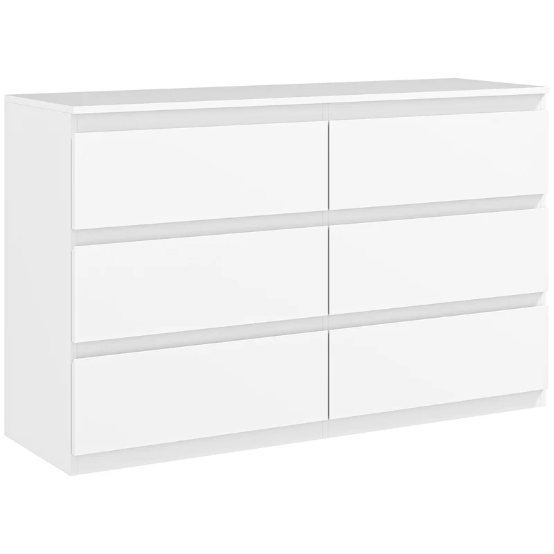 Comò Cassettiera 6 Cassetti 120x39x75 cm con Maniglie a Gola in Legno Bianco