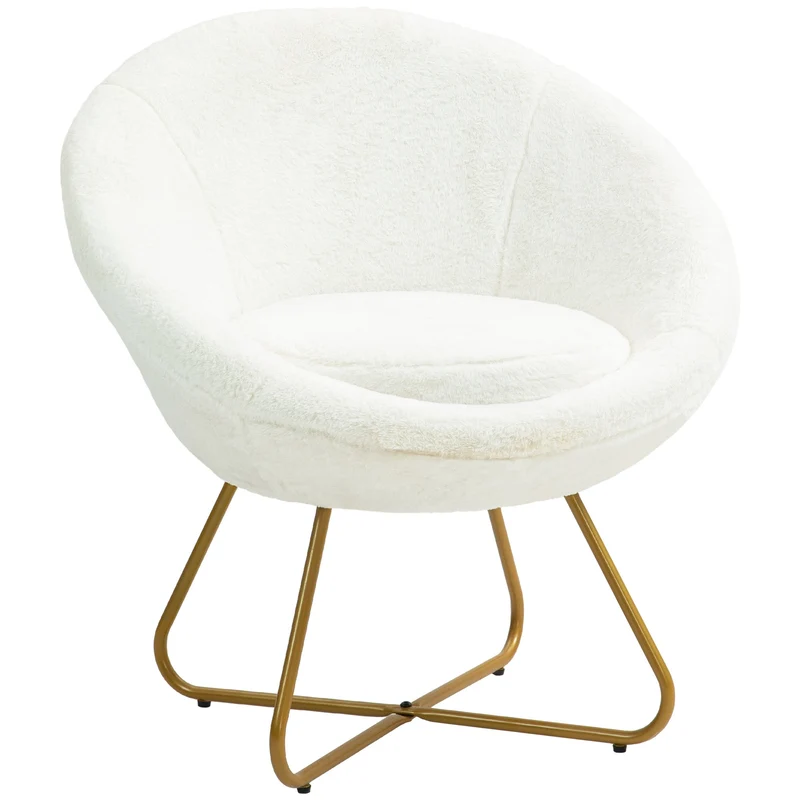 Poltrona Moderna da Camera in Finta Pelliccia con Gambe in Metallo 75x66x79 cm Bianco