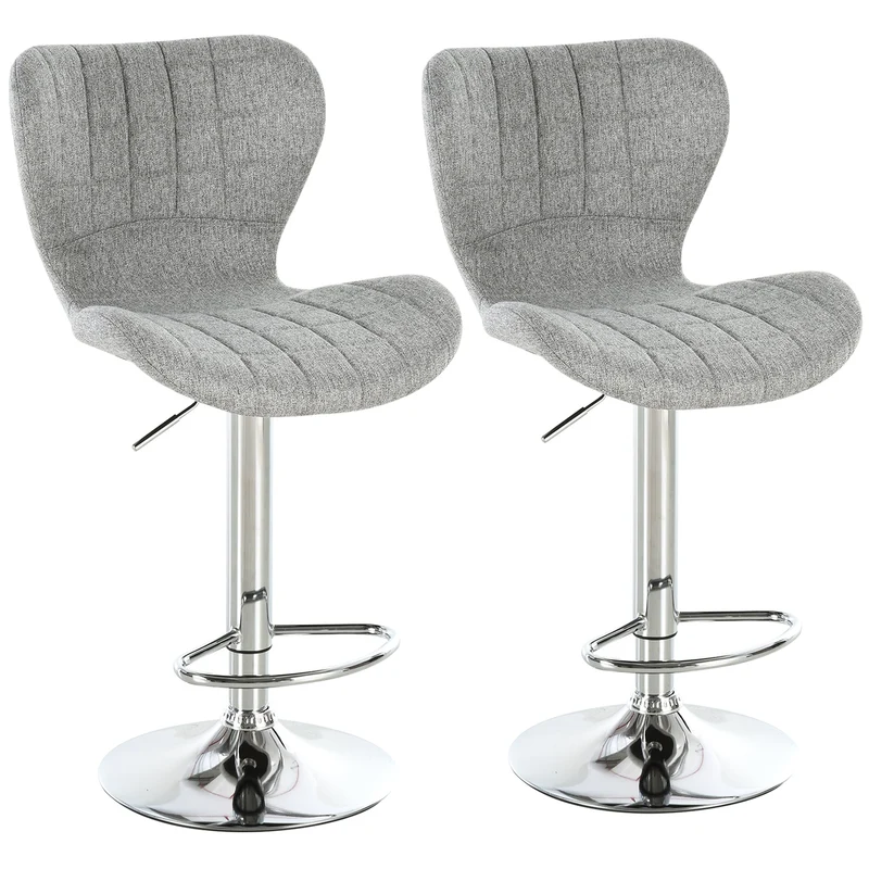 Set 2 Sgabelli da Cucina da Bar Girevoli con Altezza Regolabile in Tessuto Grigio