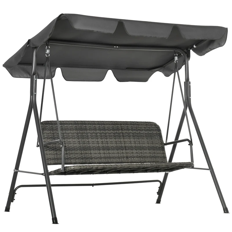 Dondolo da Giardino 3 Posti 167x112x153 cm con Tettuccio Regolabile in Rattan PE Grigio Scuro