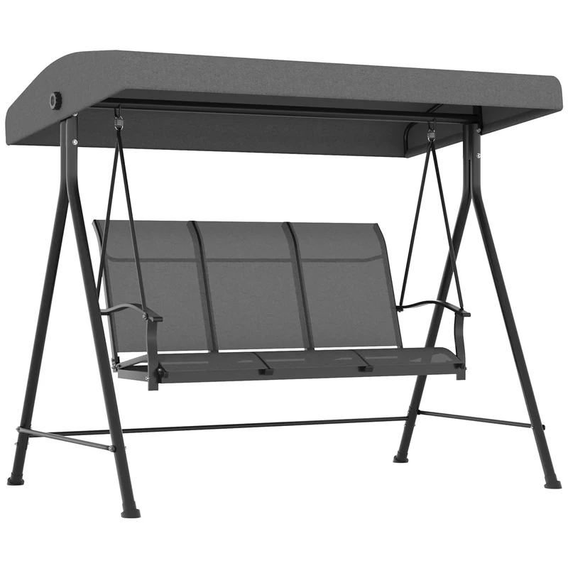 Dondolo da Giardino 3 Posti 195x118x170 cm con Tettuccio Parasole Regolabile Grigio Scuro