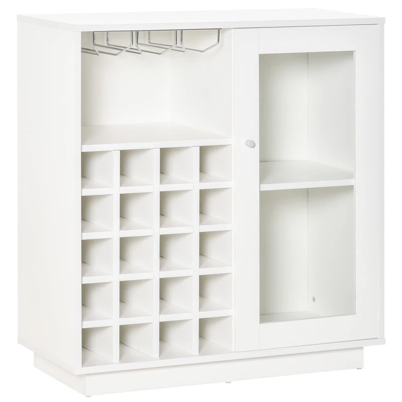 Credenza con Cantinetta 20 Bottiglie 80x36x85 cm con Porta Calici e Armadietto Bianco