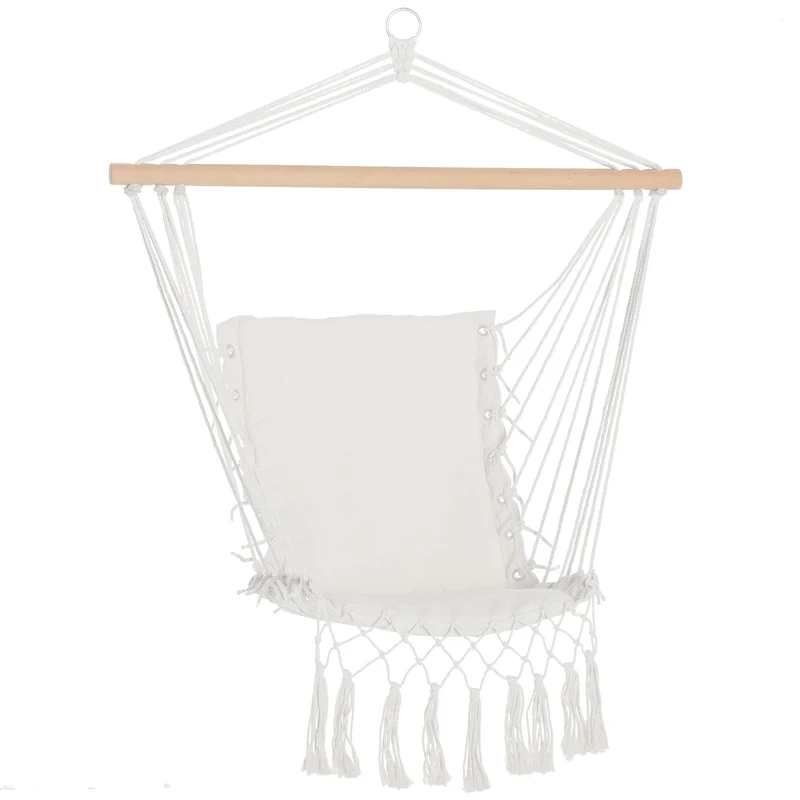Sedia Sospesa a Dondolo 90x50 cm da Interno ed Esterno in Tessuto con Nappe Crema