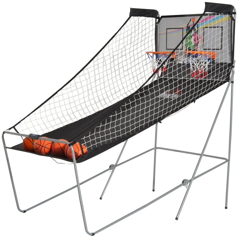 Canestri Basket con Tabellone LED 205x110x205 cm 4 Palloni e 8 Modalità di Gioco Bianco e Nero