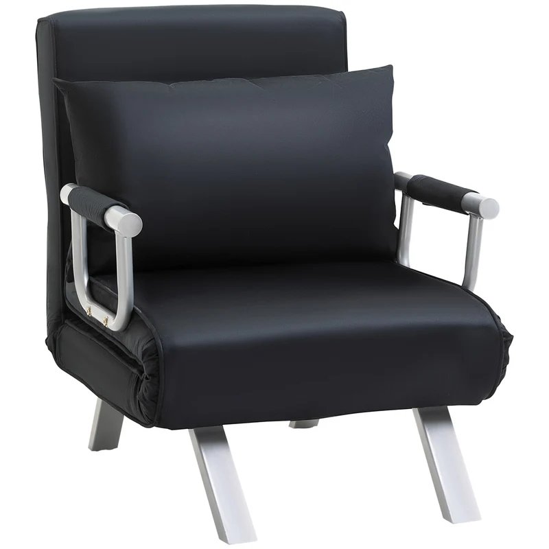 Poltrona Letto Singolo 65x69x80 cm Schienale Reclinabile su 5 Posizioni Nero
