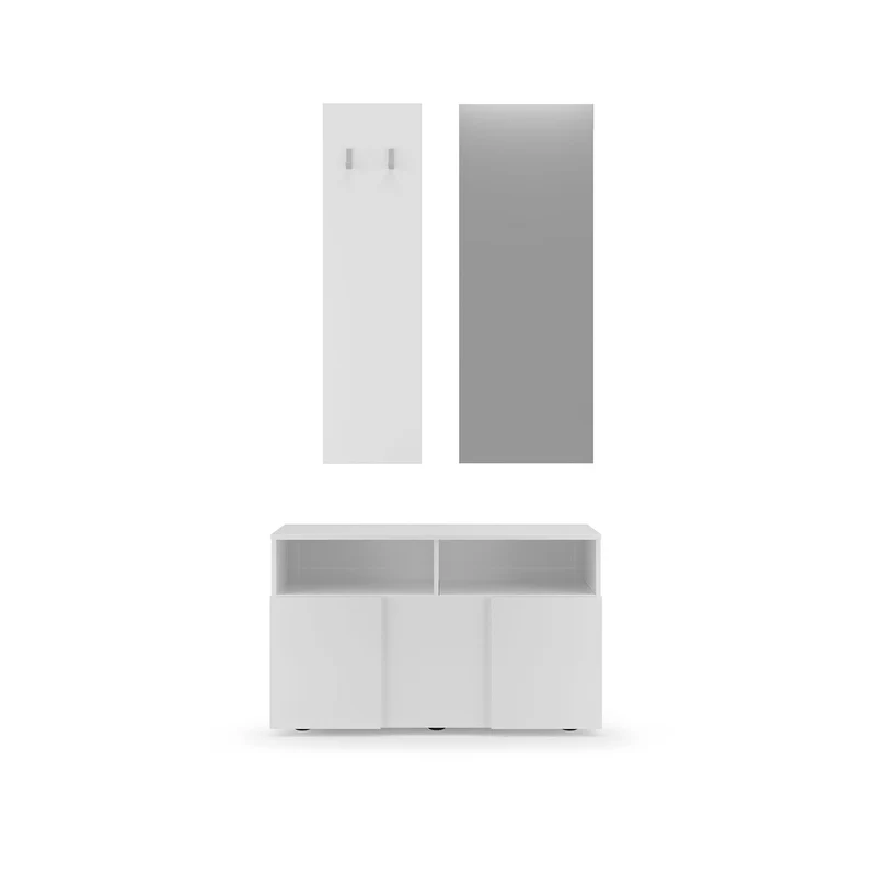 Set Ingresso Mobile 1 Anta a Ribalta Appendiabiti 91x36x165 cm e Specchio 50x110 cm Modello Dama Bianco Lucido