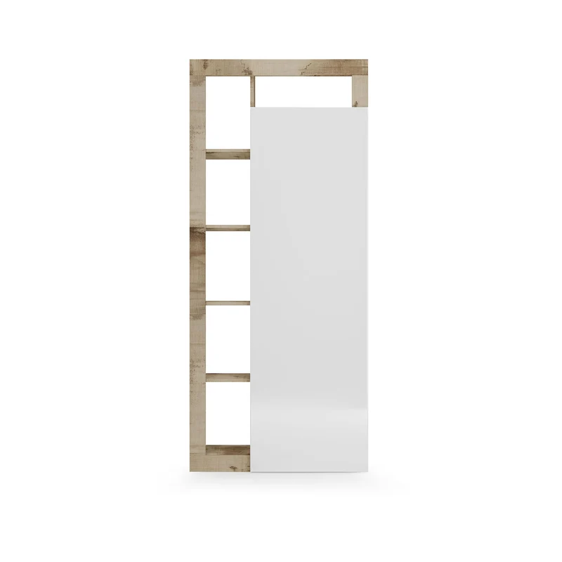 Armadio Guardaroba Ingresso con Ripiani a giorno e Specchio 90,5x30x210 cm Hamburg Bianco Lucido e Pero