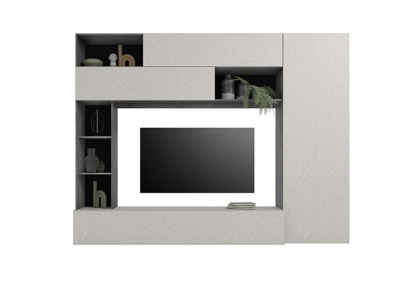 Parete Attrezzata Design Contemporaneo 277x40x210 cm Pratiko Ghisa e Pietra