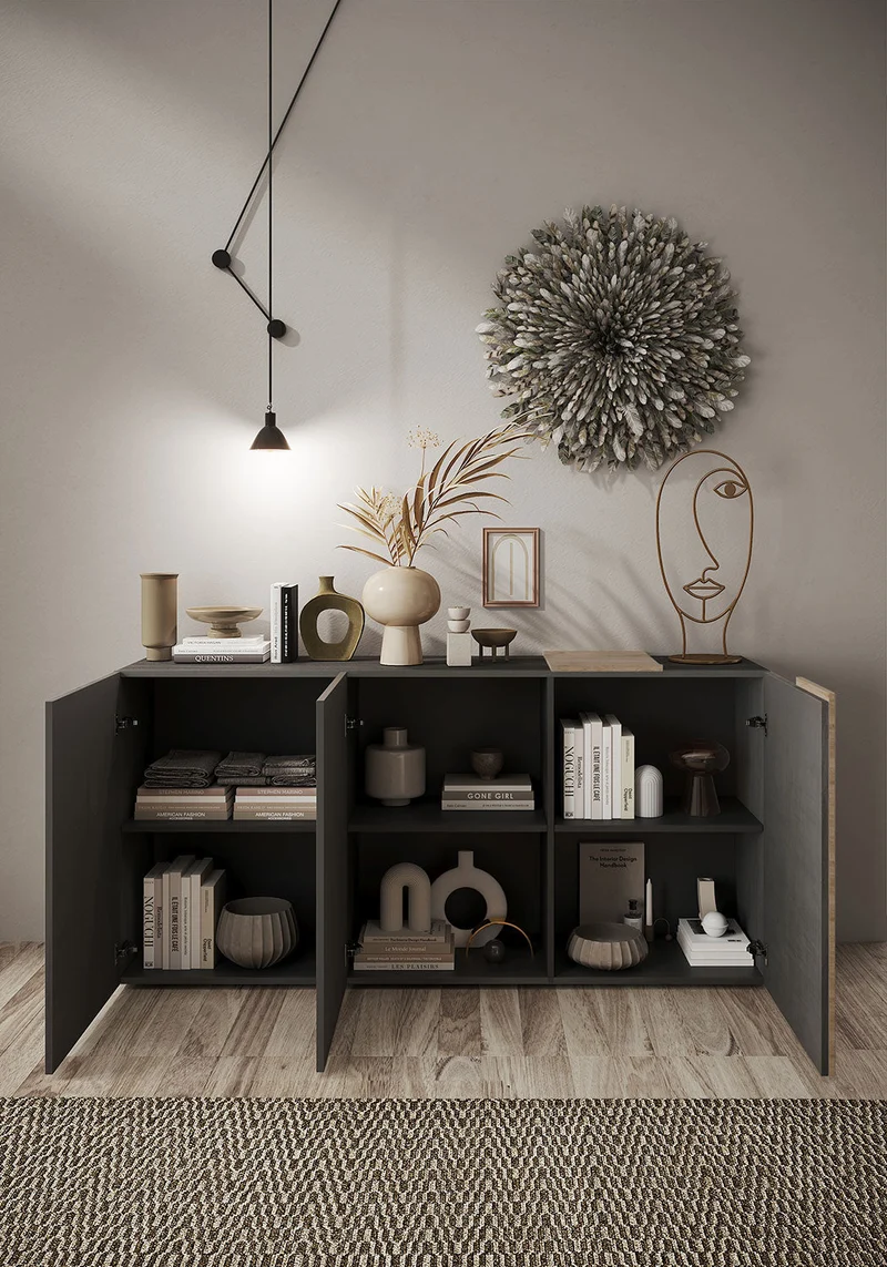 Madia Design Moderno 3 Ante Venus 181x44x84 cm Titanio E Rovere Cadiz