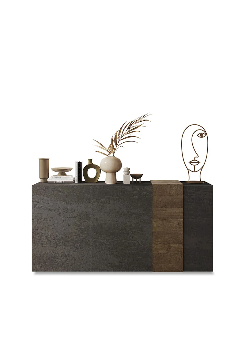 Madia Design Moderno 3 Ante Venus 181x44x84 cm Titanio E Noce Mercure