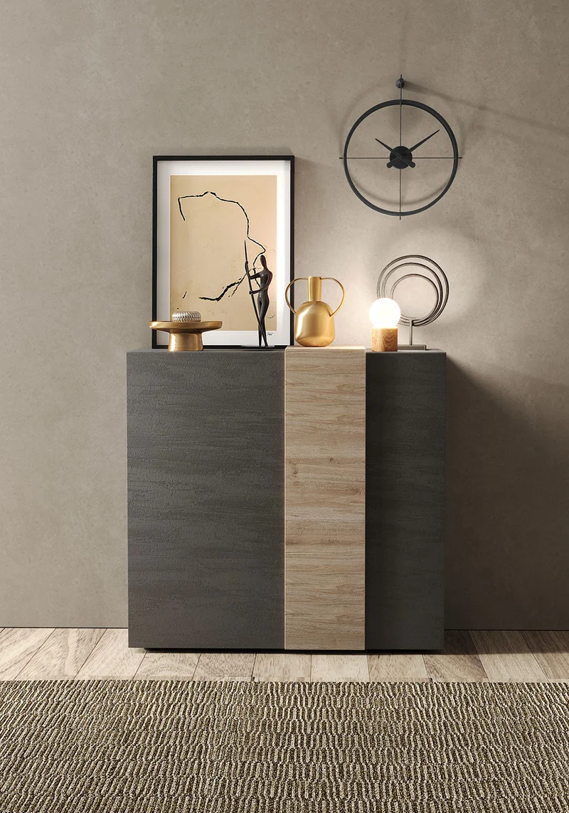 Madia Design Moderno 2 Ante Venus 121x44x114 cm Titanio E Rovere Cadiz