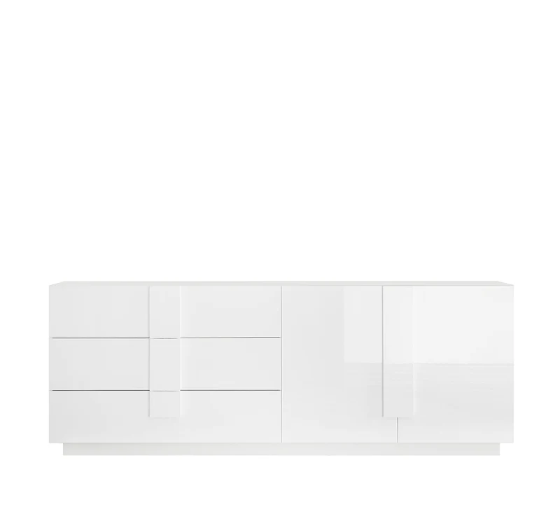 Madia Design Moderno 2 Ante 3 Cassetti Jupiter 241x44x90 cm Bianco laccato lucido