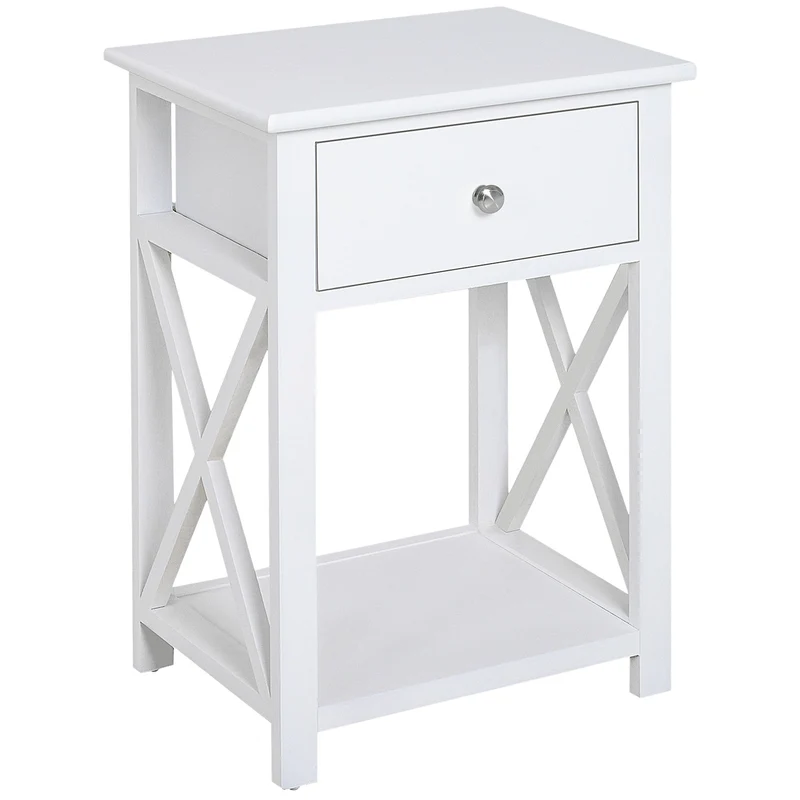 Comodino per Camera da Letto Tavolino d'Appoggio con Cassetto in Legno Bianco 40x30x55 cm