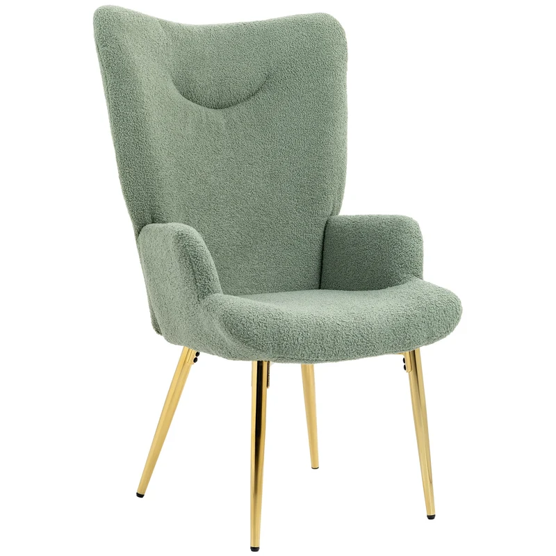 Poltrona Moderna con Schienale Alto 73x68x111 cm in Tessuto Effetto Sherpa Verde e Oro