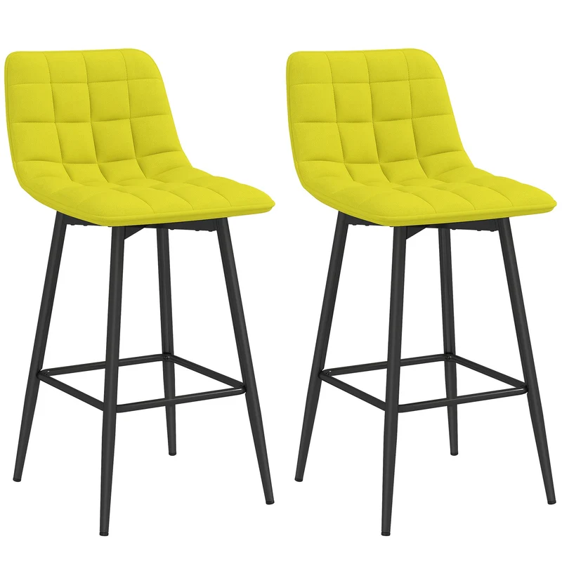 Set 2 Sgabelli da Cucina Stile Nordico 45x47x84 cm in Tessuto Effetto Velluto Giallo